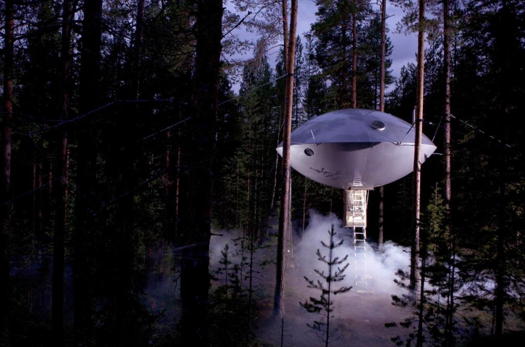 Spacecraft hotel in forest